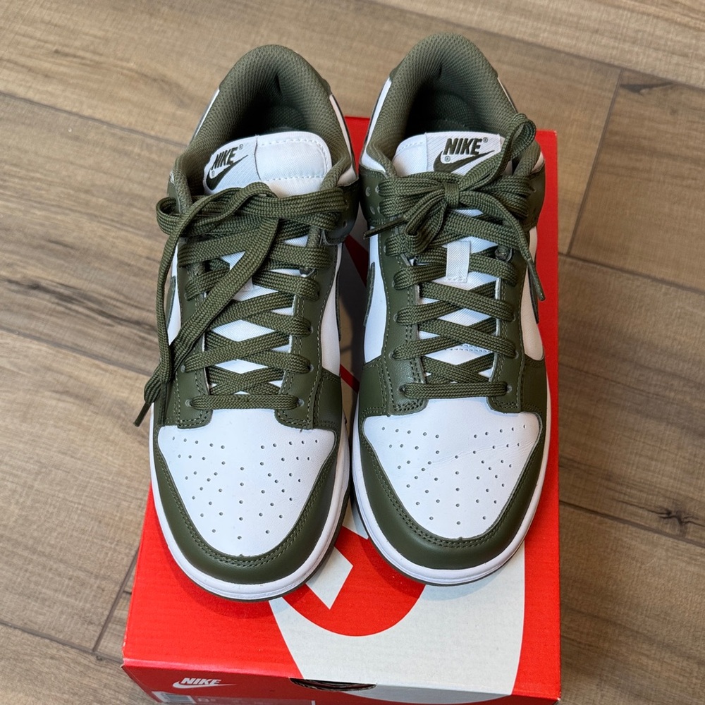 Nike Dunk Women’s Olive and White Sneakers size 8.5